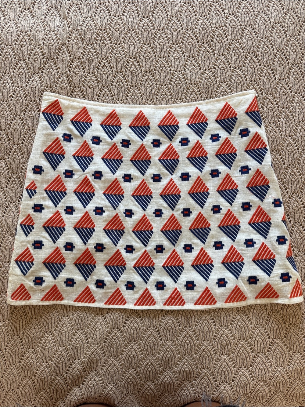 THML Cream Mini Skirt with Navy and Orange Geometric Pattern